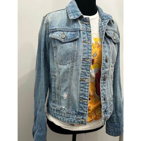 Distressed Denim Jean Jacket Women’s Size Small - Picture 1 of 6